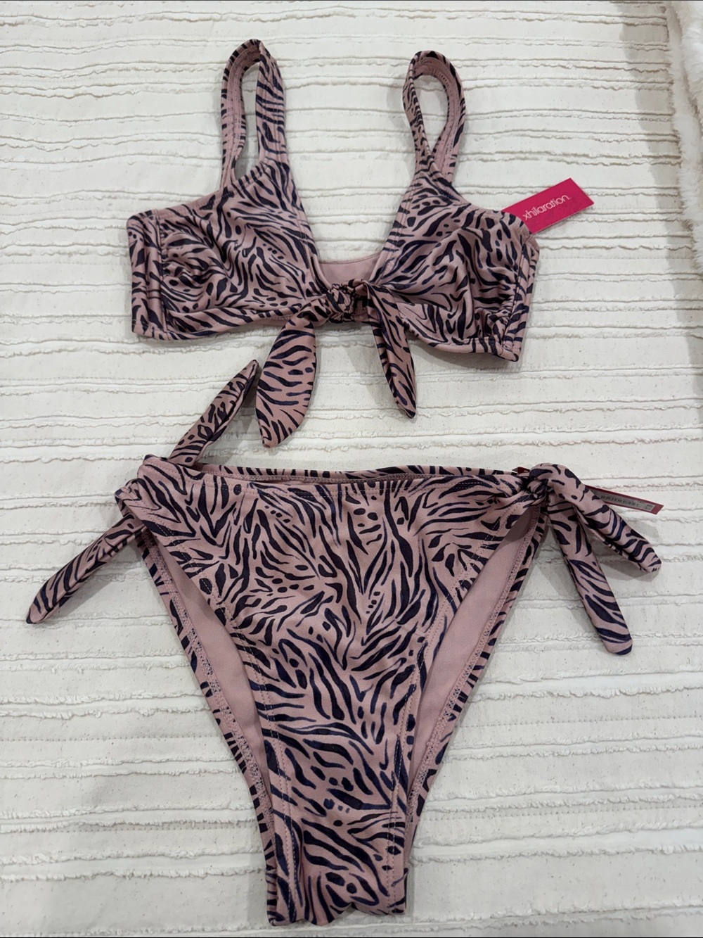 Xhilaration Pink and Black Zebra Print Tie Bikini